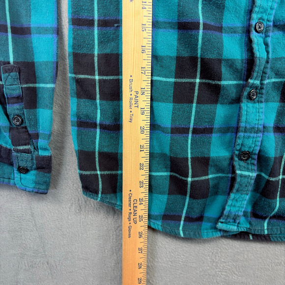 Quicksilver Flannel Shirt Men Medium Blue Plaid Long Sleeve Button Up Y2K Skater - Picture 6 of 8
